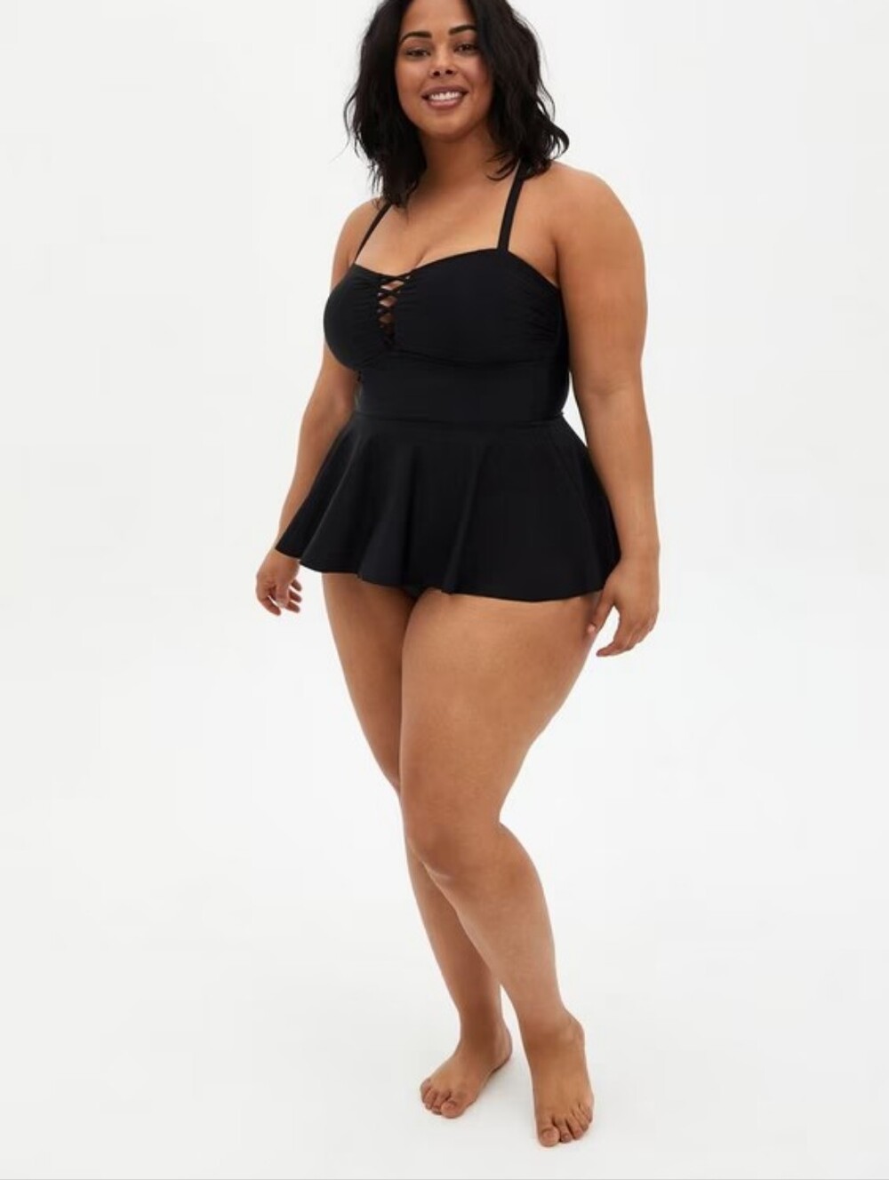 Torrid 2 Wireless Peplum One Piece Swimsuit Black With Skirt Sz 2X